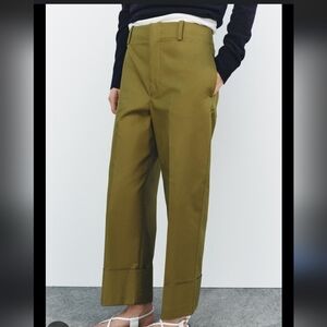 Luisa Cerano S12 Super High Rise Olive Green Front Pockets Straight Wide Leg